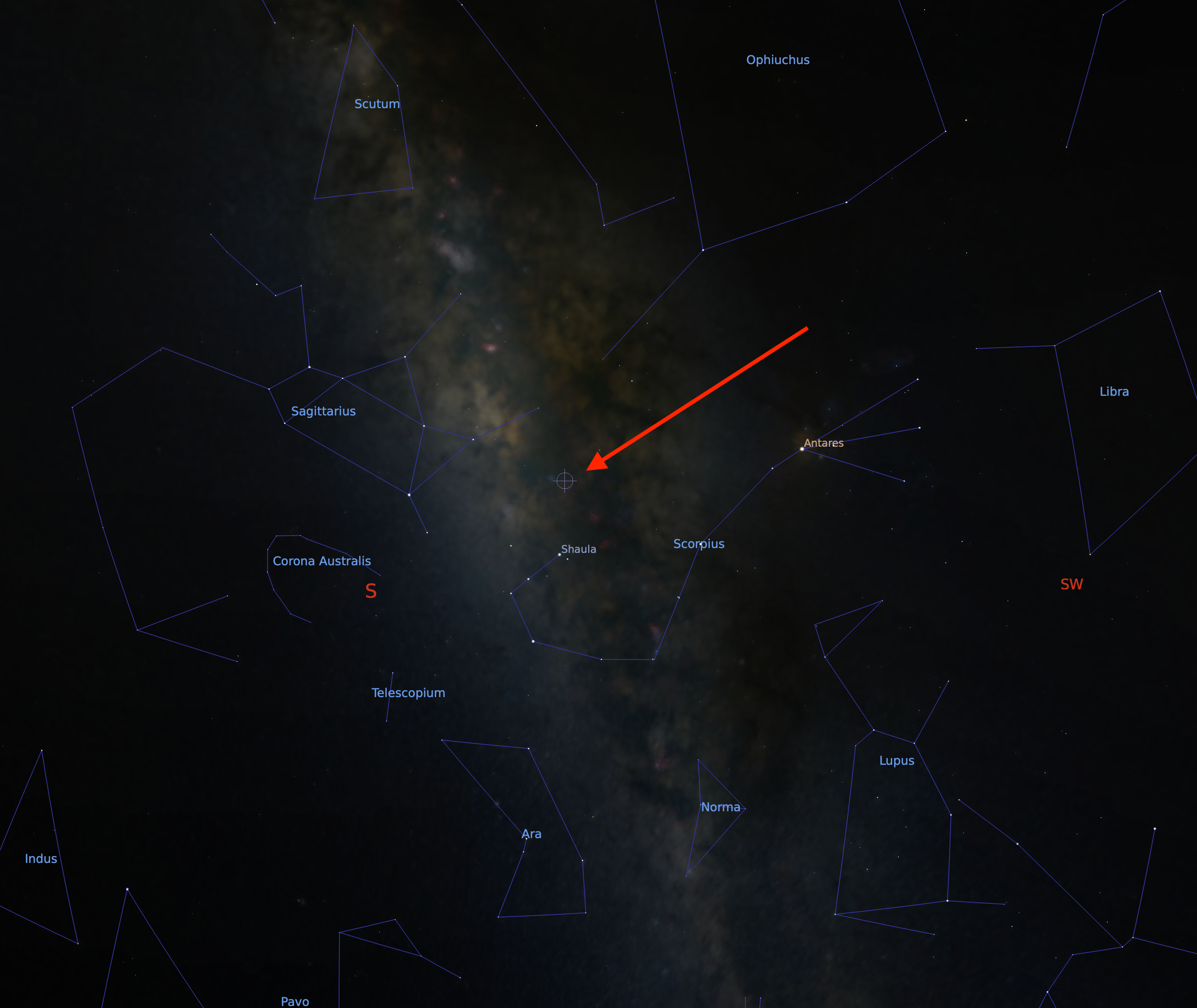 Position of ASKAP J173608.2-321635 in the sky